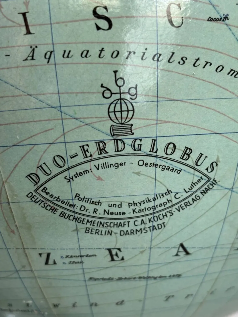 Globe vintage 1940 terrestre verre Duo Erdglobus Berlin - 42 cm