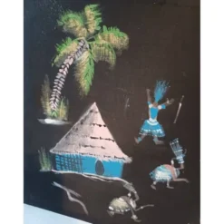 Gouache sur toile africaine signée : Banat