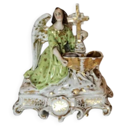 Grand bénitier en porcelaine de Paris Ange doré