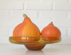 Grand bol en verre bulle ambre vintage – Centre de table en verre soufflé à la main – Ikebana