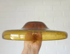 Grand bol en verre bulle ambre vintage – Centre de table en verre soufflé à la main – Ikebana