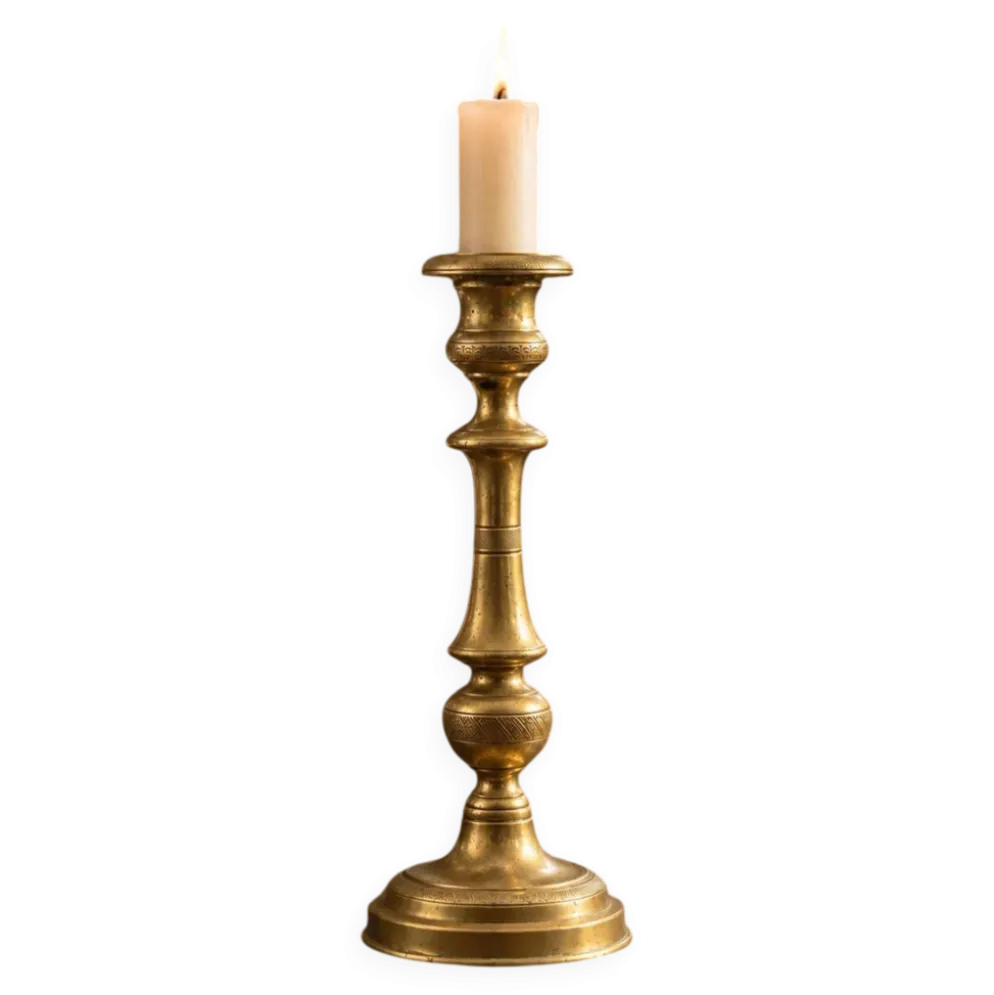 Grand bougeoir ancien en laiton tourné et décoré – H30 cm