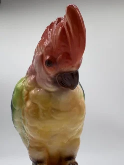 Grand Cacatoès Saint-Clément France Céramique Peinte Main Oiseau Tropical