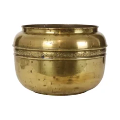 Grand cache-pot / jardinière en laiton repoussé français, 25 cm