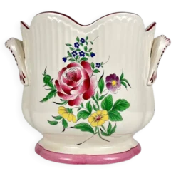 Grand cache pot KG Lunéville, modèle "Réverbère", motif rose