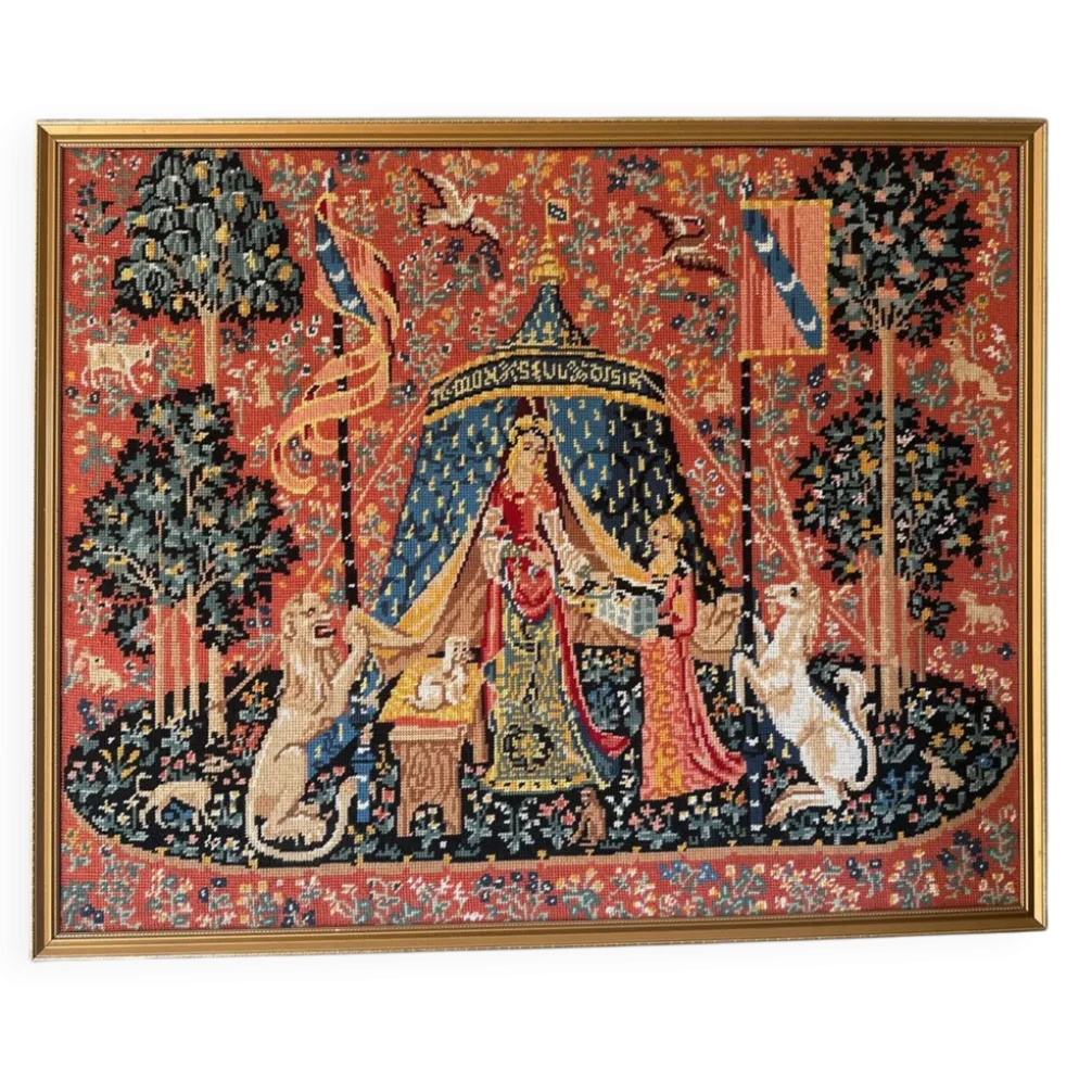Grand canevas brodé "La Dame à la Licorne" – À mon seul désir – Encadr