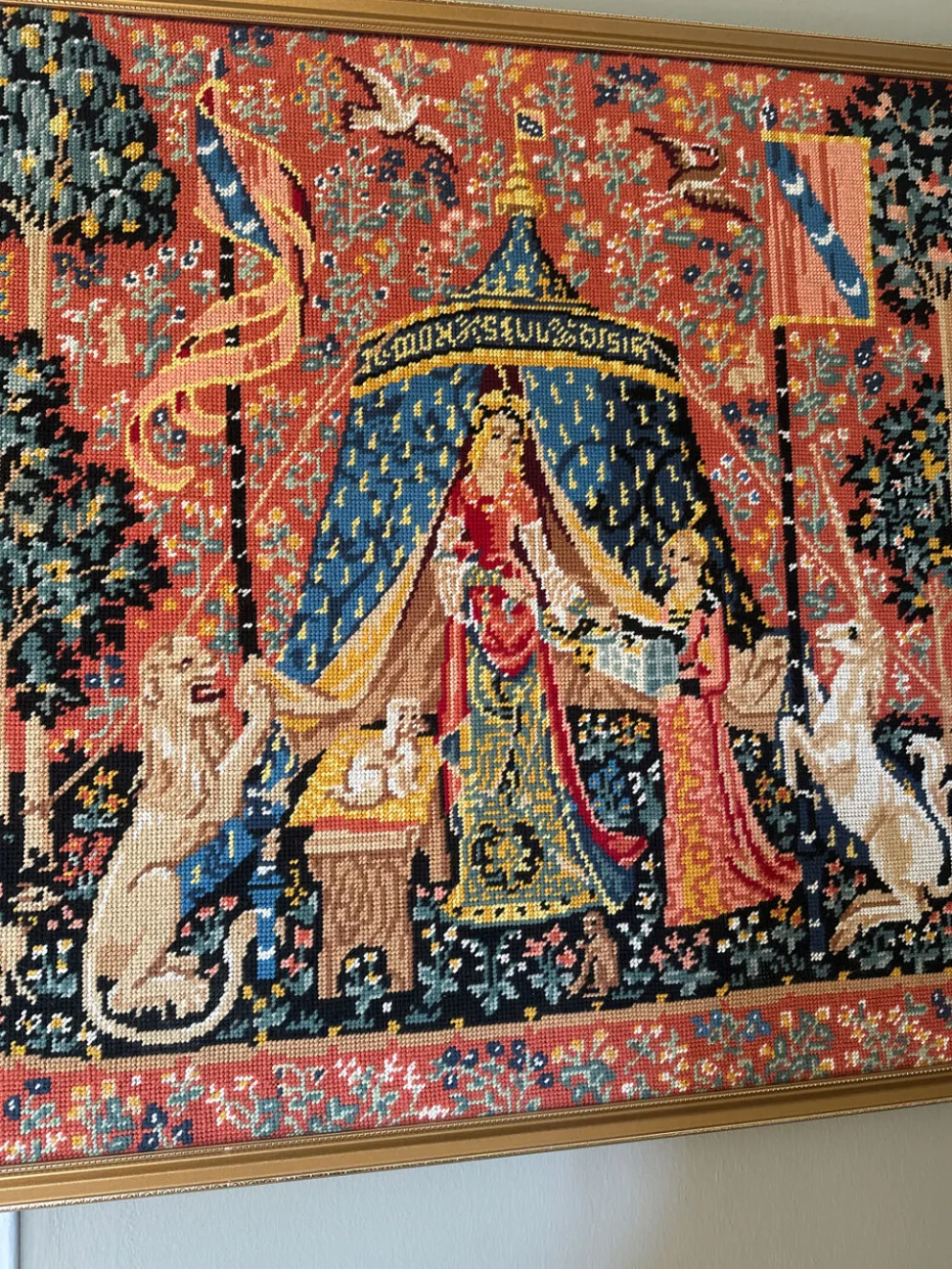 Grand canevas brodé "La Dame à la Licorne" – À mon seul désir – Encadr