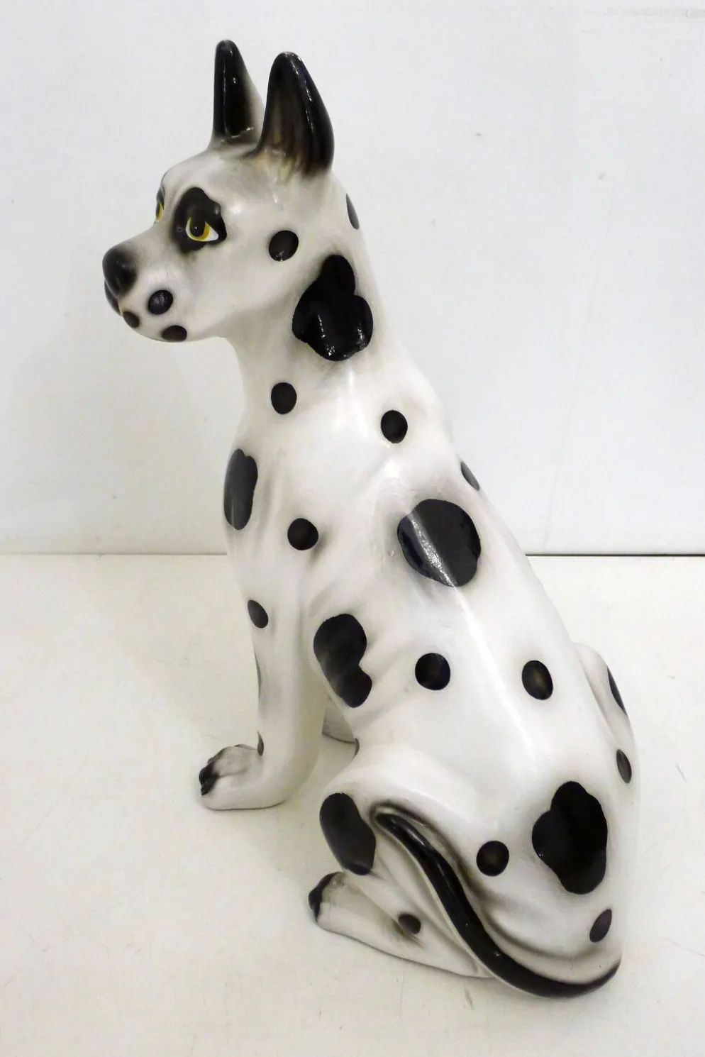 Grand chien en céramique (H 46 cm) noir & blanc