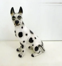 Grand chien en céramique (H 46 cm) noir & blanc