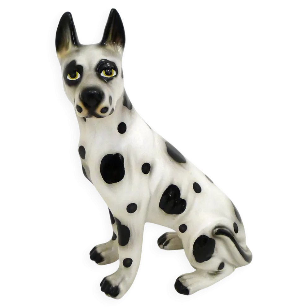 Grand chien en céramique (H 46 cm) noir & blanc