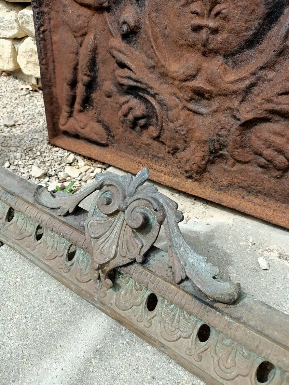 Grand Devant Cheminée Bronze 49cm 11kg - Marqué DB 539 - Barre 113cm