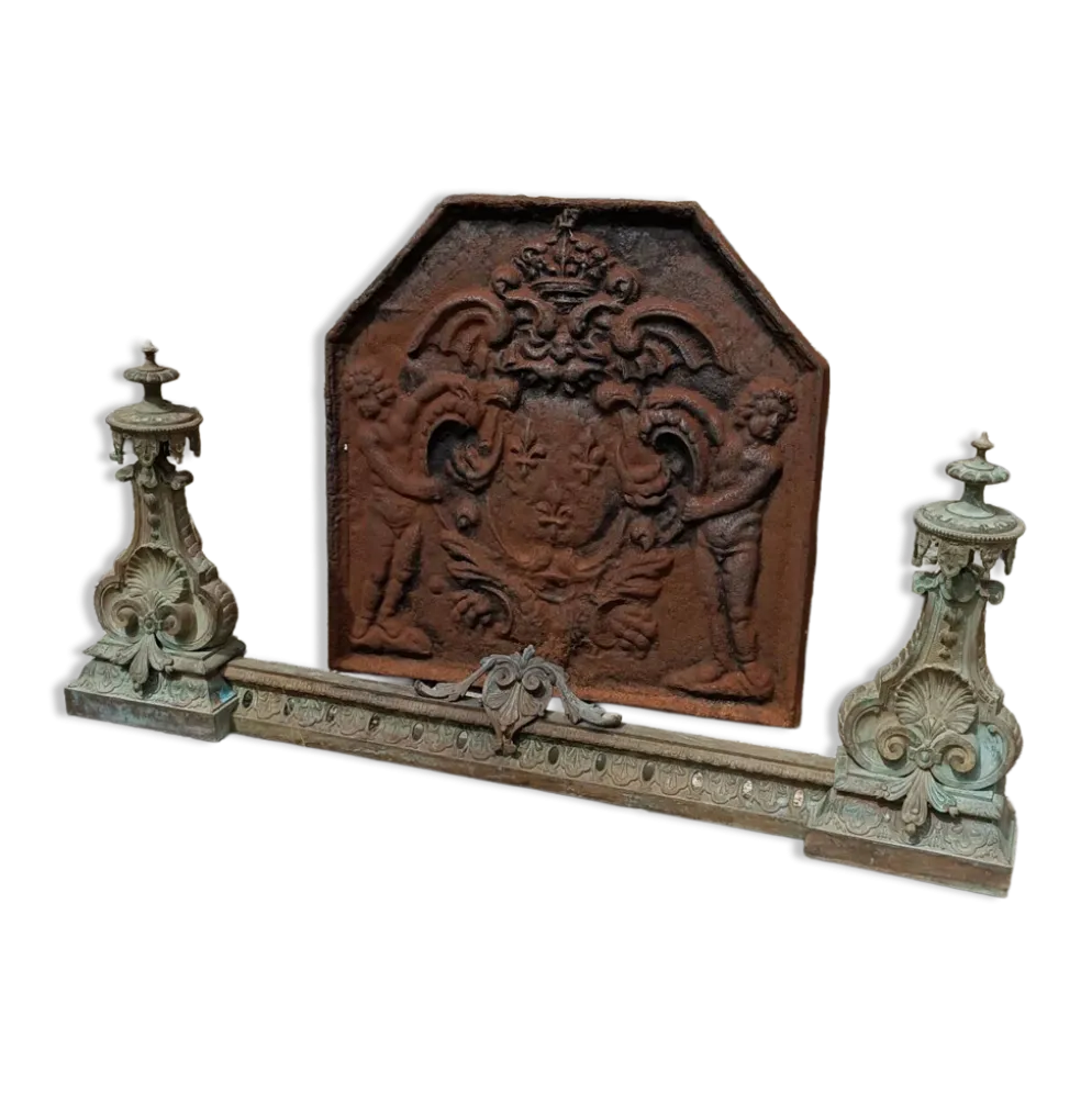 Grand Devant Cheminée Bronze 49cm 11kg - Marqué DB 539 - Barre 113cm