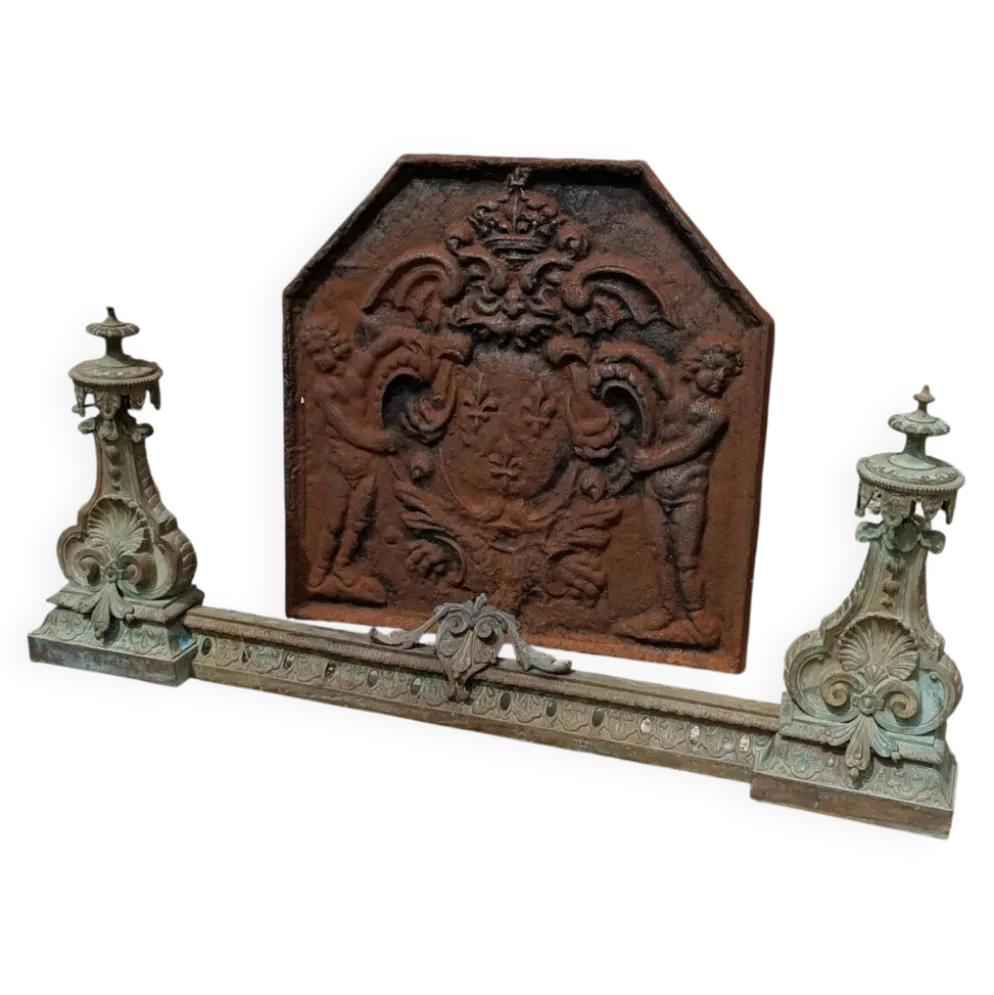 Grand Devant Cheminée Bronze 49cm 11kg - Marqué DB 539 - Barre 113cm