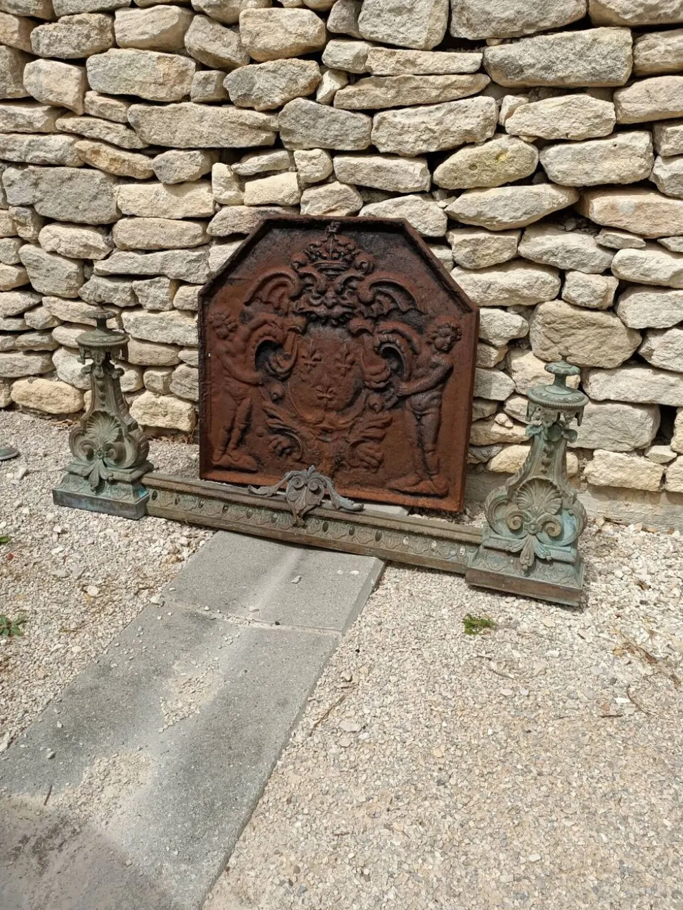Grand Devant Cheminée Bronze 49cm 11kg - Marqué DB 539 - Barre 113cm