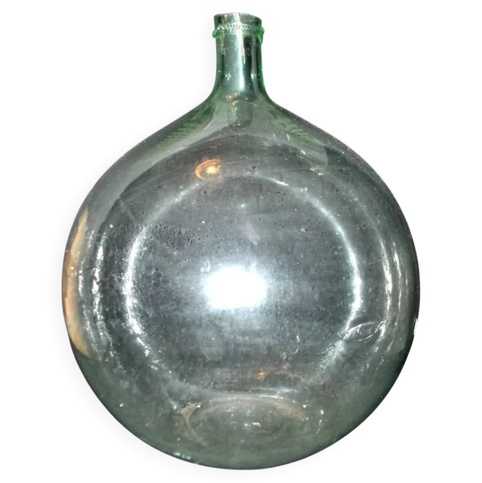 Grande Bonbonne Dame-Jeanne en verre vert clair vintage 20L H42cm