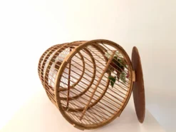 Grande Cage à oiseaux en bambou et rotin des années 70