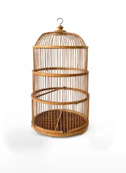 Grande Cage à oiseaux en bambou et rotin des années 70