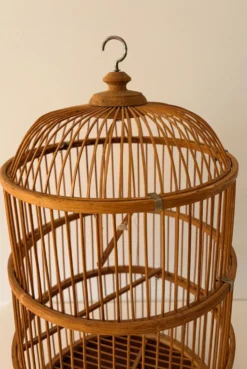 Grande Cage à oiseaux en bambou et rotin des années 70