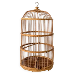 Grande Cage à oiseaux en bambou et rotin des années 70