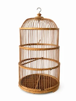 Grande Cage à oiseaux en bambou et rotin des années 70