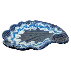 Grande coupe vintage coquillage en céramique émaillée bleue