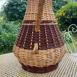 Grande Cruche , jarre en osier tressé bicolore h 61 cm