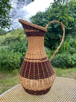 Grande Cruche , jarre en osier tressé bicolore h 61 cm