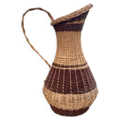 Grande Cruche , jarre en osier tressé bicolore h 61 cm