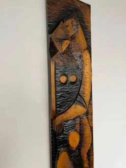 Grande décoration murale en bois de design mid-century / amoureux, années 1960, Tchécoslovaquie