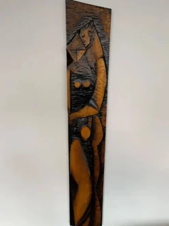 Grande décoration murale en bois de design mid-century / amoureux, années 1960, Tchécoslovaquie