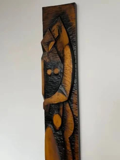 Grande décoration murale en bois de design mid-century / amoureux, années 1960, Tchécoslovaquie