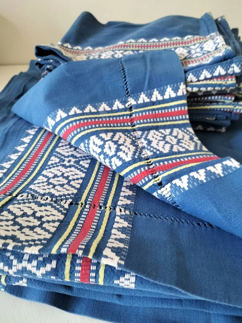 grande nappe et 11 serviettes vintage basque bleu indigo,