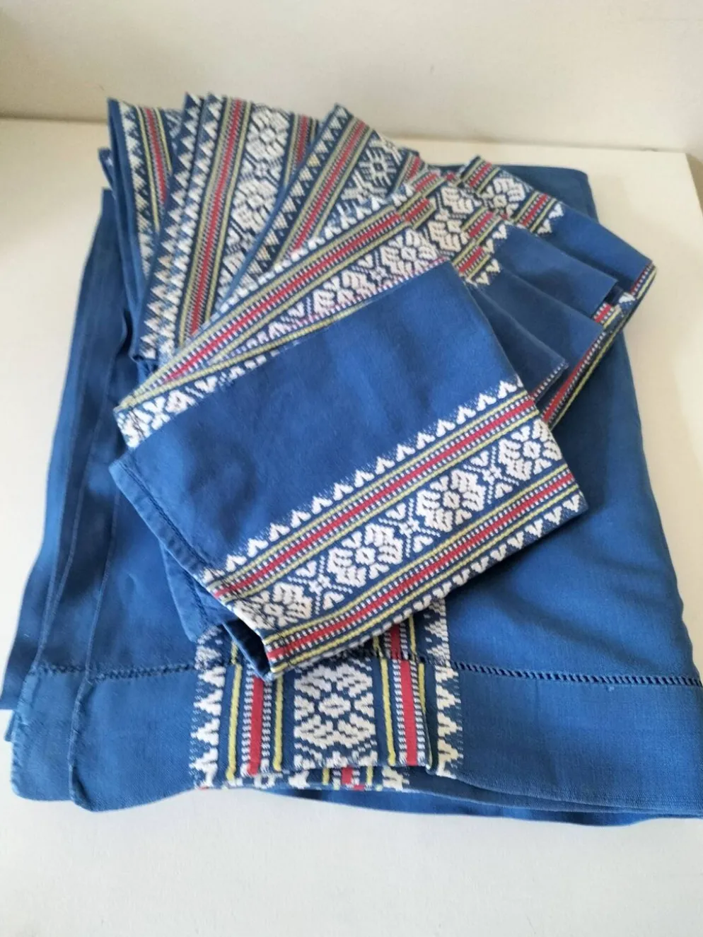 grande nappe et 11 serviettes vintage basque bleu indigo,