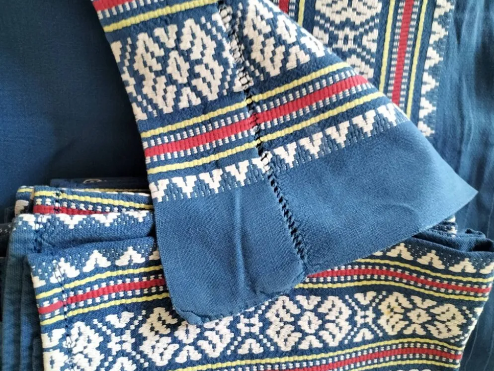 grande nappe et 11 serviettes vintage basque bleu indigo,