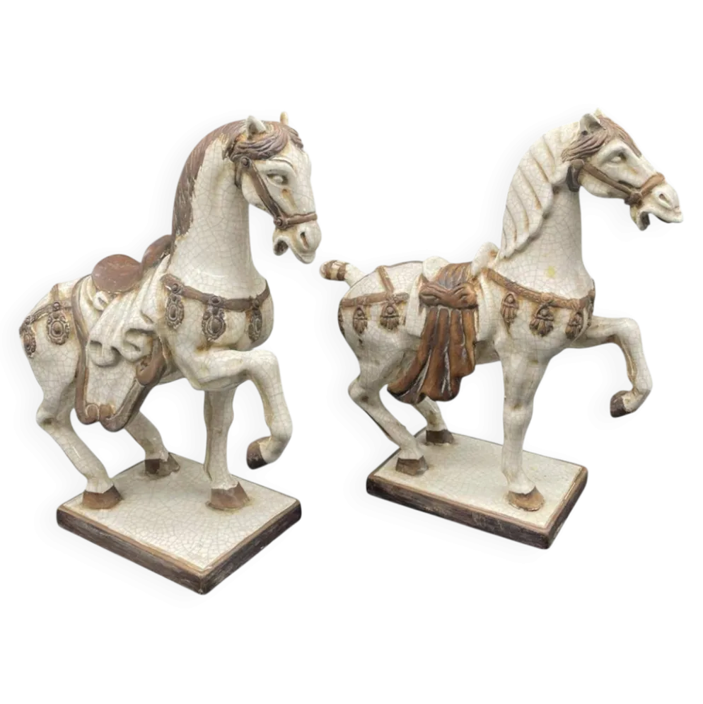 Grande paire de chevaux en céramique craquelée – Chine XXe