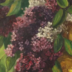 Grande peinture de nature morte florale colorée avec des lilas (90x70 cm)