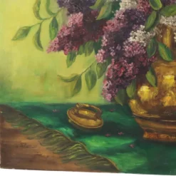 Grande peinture de nature morte florale colorée avec des lilas (90x70 cm)