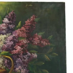 Grande peinture de nature morte florale colorée avec des lilas (90x70 cm)