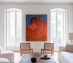 Grande peinture figurative minimaliste couple 