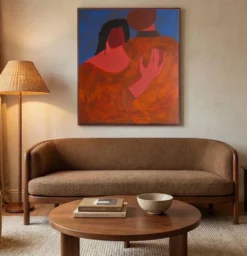 Grande peinture figurative minimaliste couple 