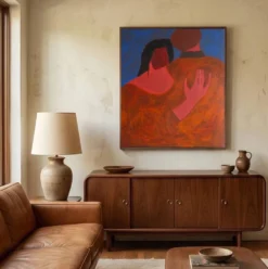 Grande peinture figurative minimaliste couple 