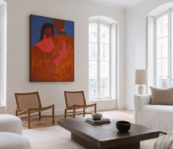 Grande peinture figurative minimaliste couple 