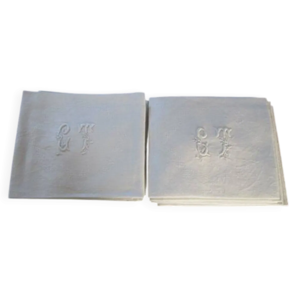 12 grandes serviettes de table anciennes, damassées, monogrammées