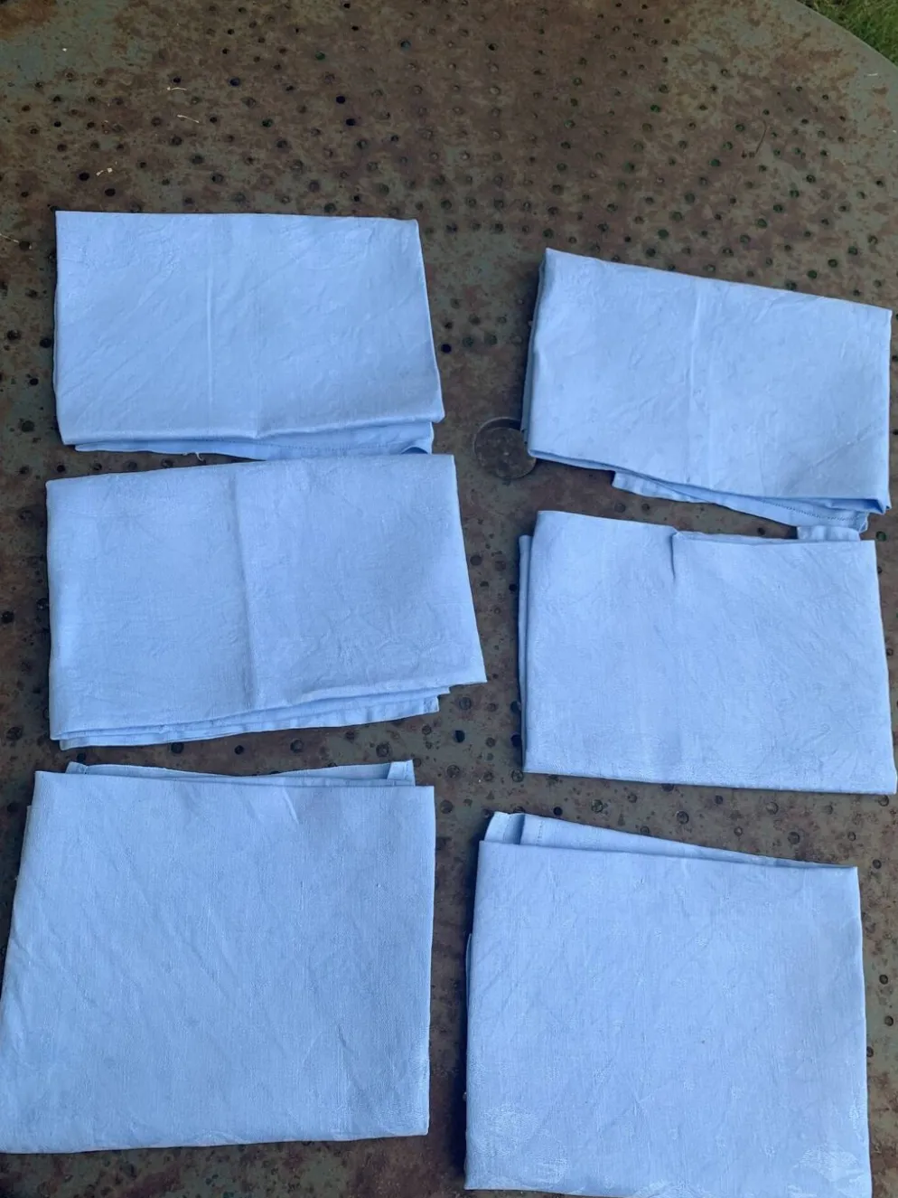 6 grandes serviettes en coton damassées teintées bleues, vintage
