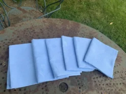 6 grandes serviettes en coton damassées teintées bleues, vintage
