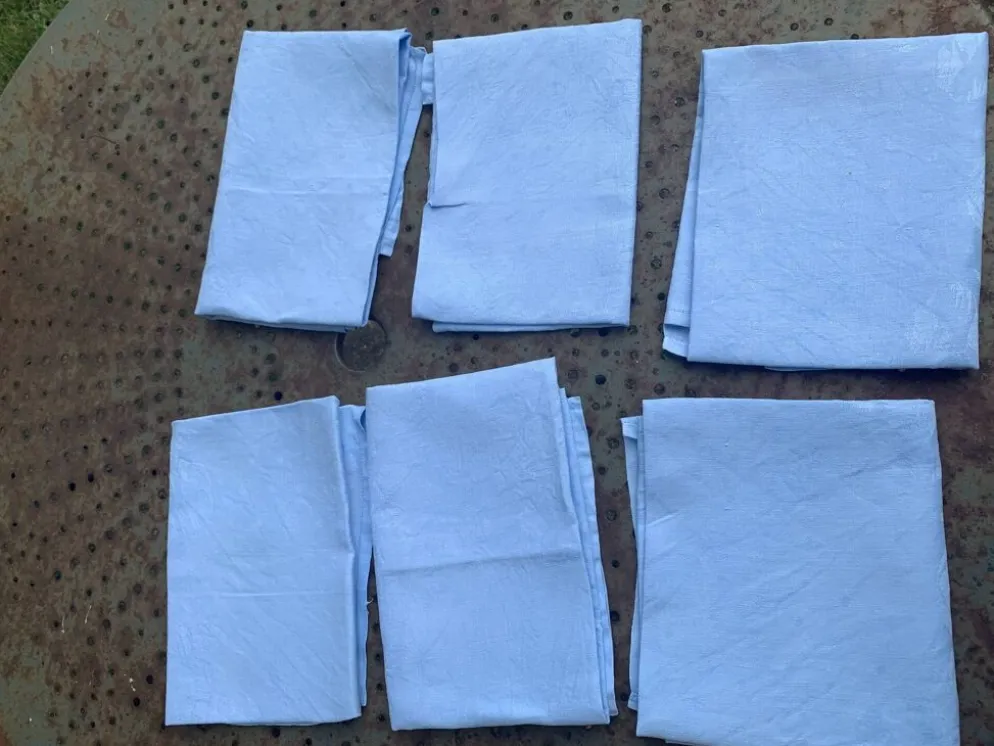 6 grandes serviettes en coton damassées teintées bleues, vintage