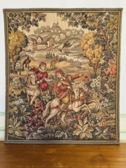 Grande tapisserie murale – scène de cavaliers – 150 × 165cm
