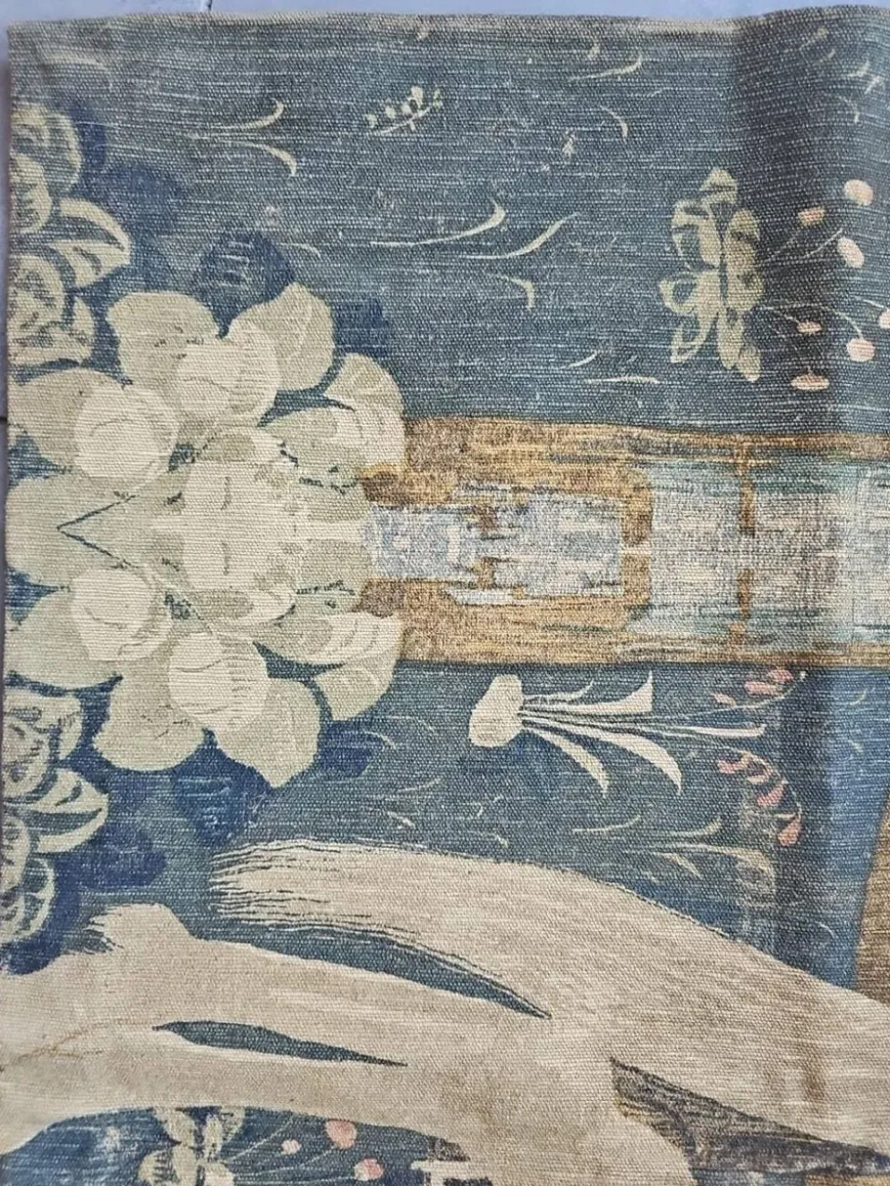 Grande tenture murale ancienne – scène médiévale équestre – 180 × 138 cm