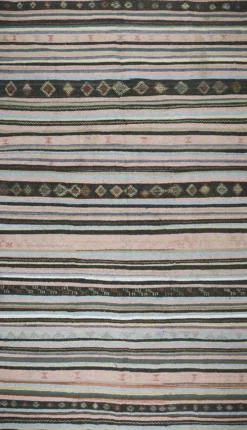 Grand kilim ancien d’Anatolie rose et gris, 357 x 187 cm