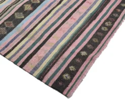 Grand kilim ancien d’Anatolie rose et gris, 357 x 187 cm